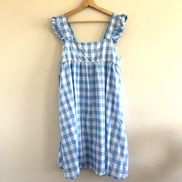 MISS SPARKLING fluter square neck mini ruffle blue gingham dress size Xl - Picture 2 of 12